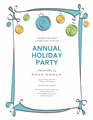 Holiday Party Invitation With Blue, Green, And Yellow Ornaments...