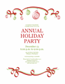 Holiday Party Invitation With Red And Green Ornaments (formal Design)